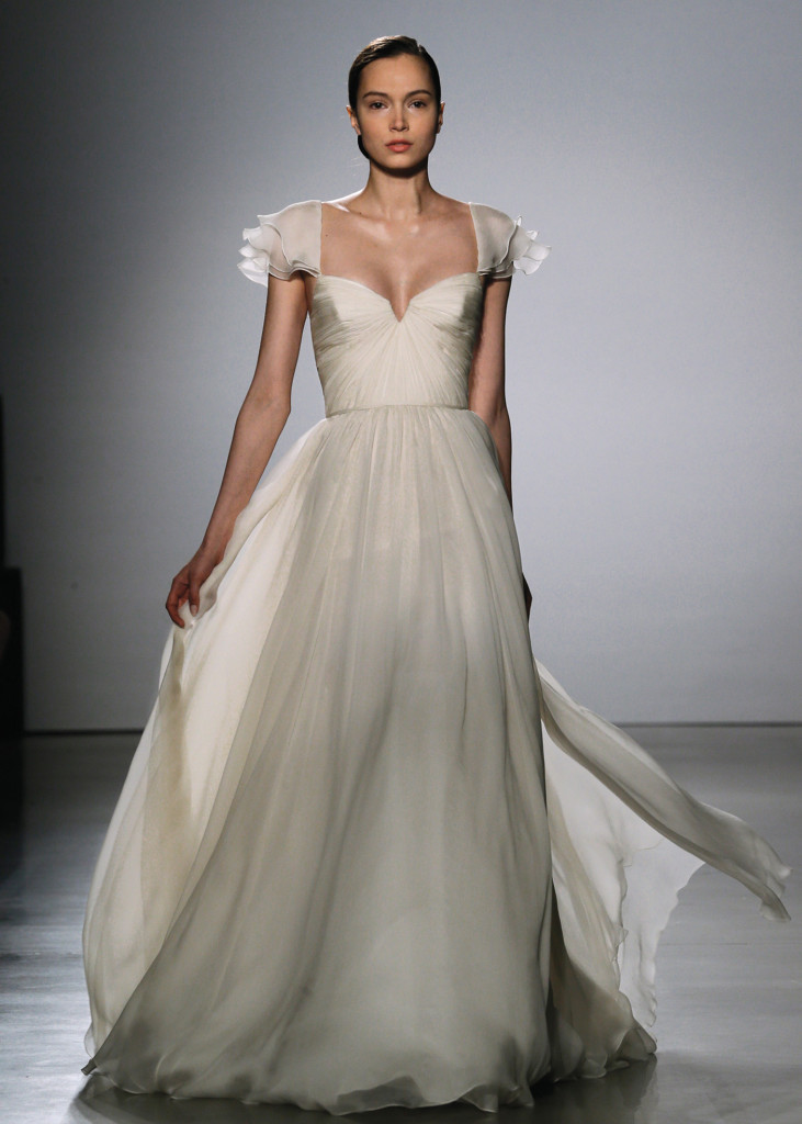 Amsale Glamorous 1/2 Sleeve A-Line Wedding Gown