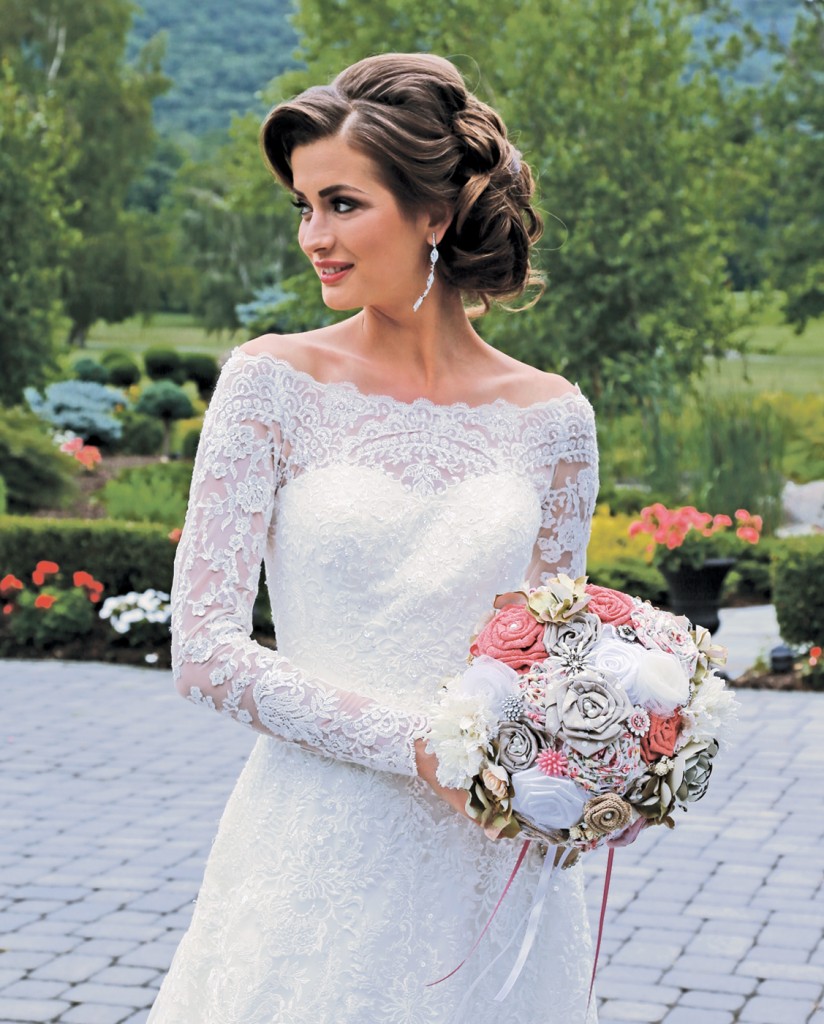 Gown: Oleg Cassini at David's Bridal (CWG765, $1,358), Forever Brooch Bouquets