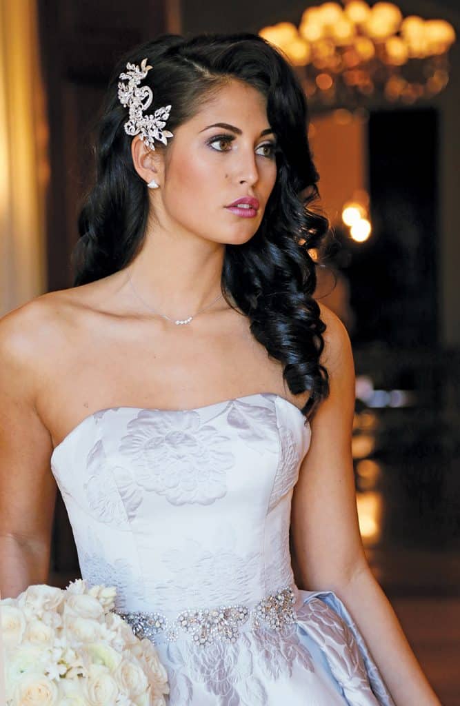 Gown: Oleg Cassini at David's Bridal (CWG789, $1,258), Ariston Flowers, Necklace-KVO Collections, Hairpiece-David's