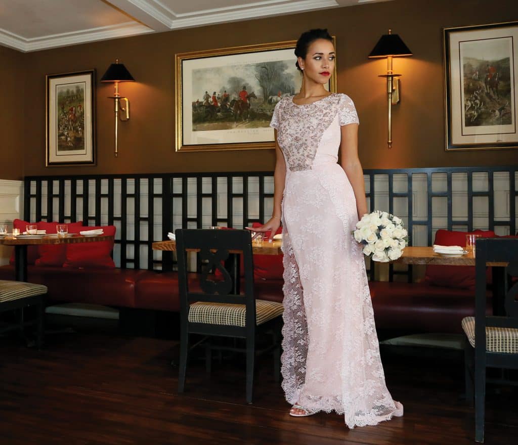 Gown: Lucia Rodriguez (Taly LE41, $4,800), Ariston Flowers, Earrings: KVO Collections