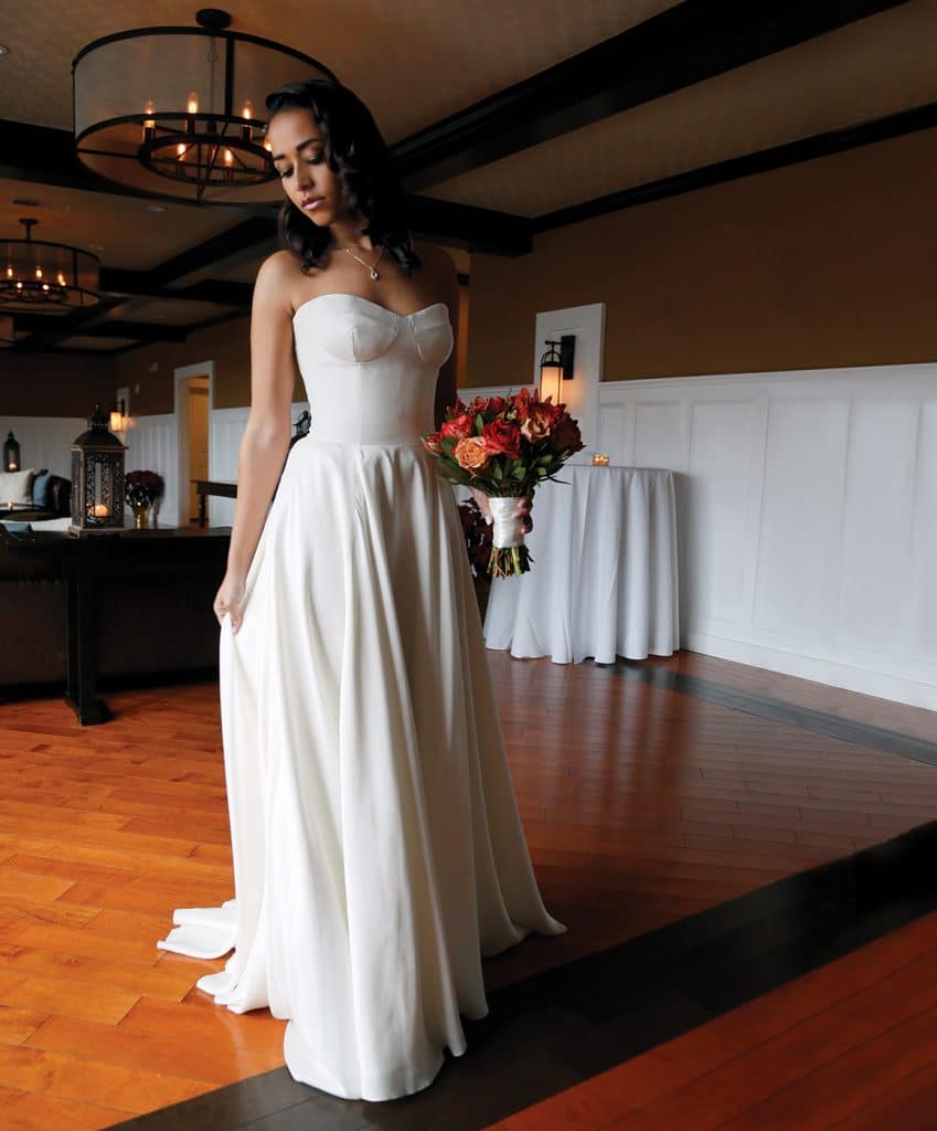 Gown: Antonio Gual at Tulle NY (Sal, $3,300), Bouquet: Mitch Kolby Events, Jewelry: David's Bridal