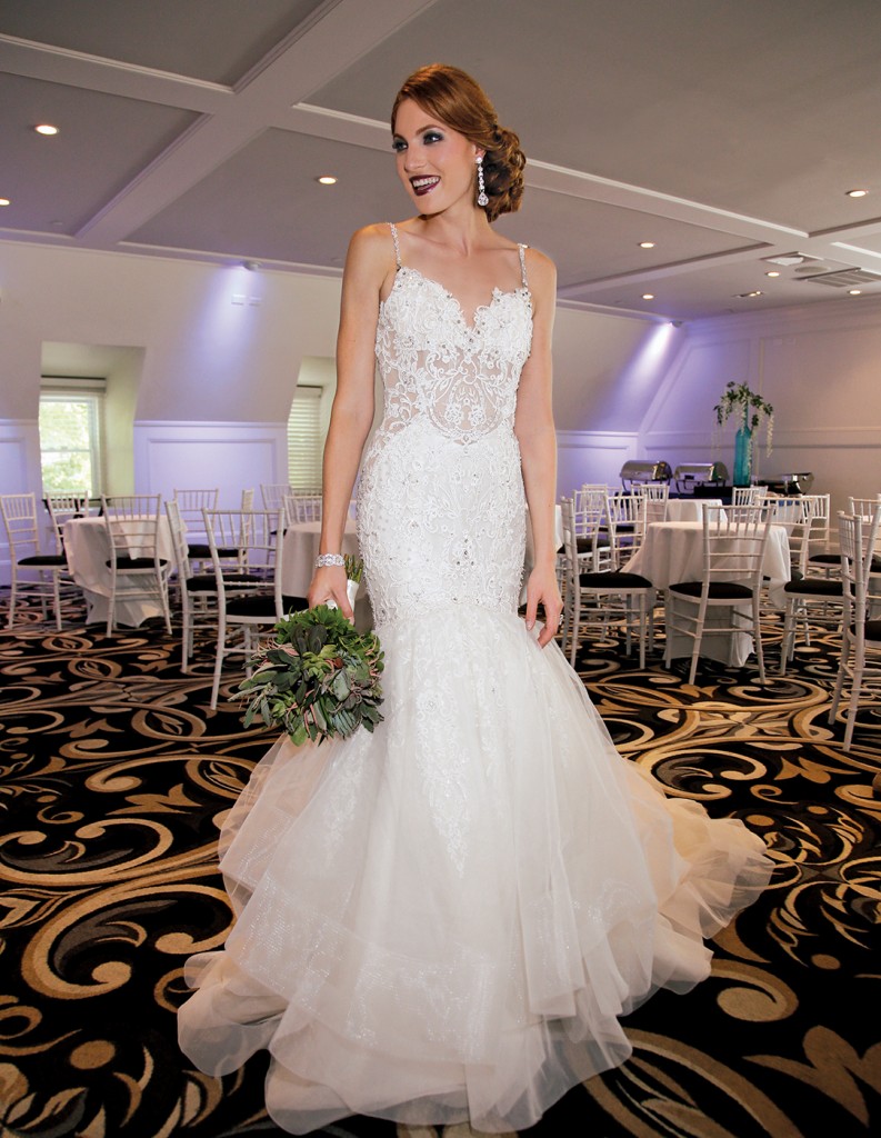 Gown-Eve of Milady (1557), Bouquet-Mitch Kolby Events, Hair Jewelry-Sterling Hairpins, Earrings-David's Bridal