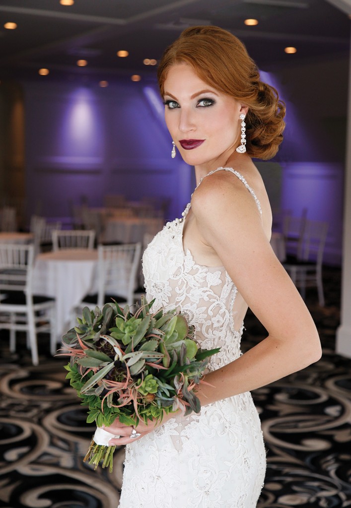 Gown-Eve of Milady (1557), Bouquet-Mitch Kolby Events, Hair Jewelry-Sterling Hairpins, Earrings-David's Bridal