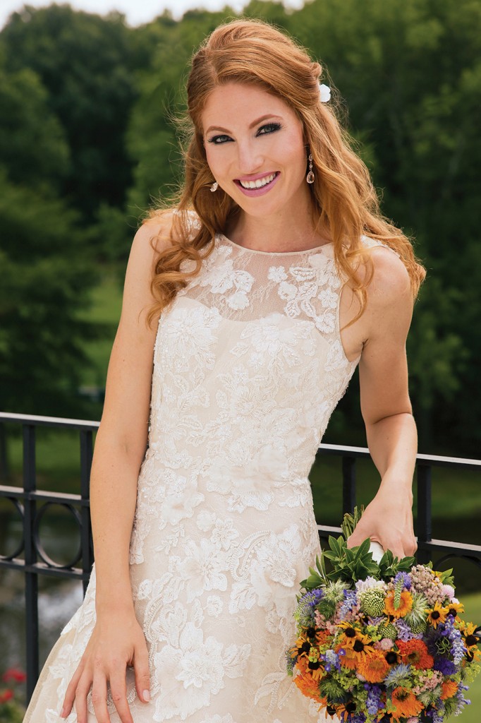 Gown-Oleg Cassini at David's Bridal (CWG806, $1,258), Bouquet-Mitch Kolby Events, Hair Jewelry-Sterling Hairpins, Earrings-David's Bridal
