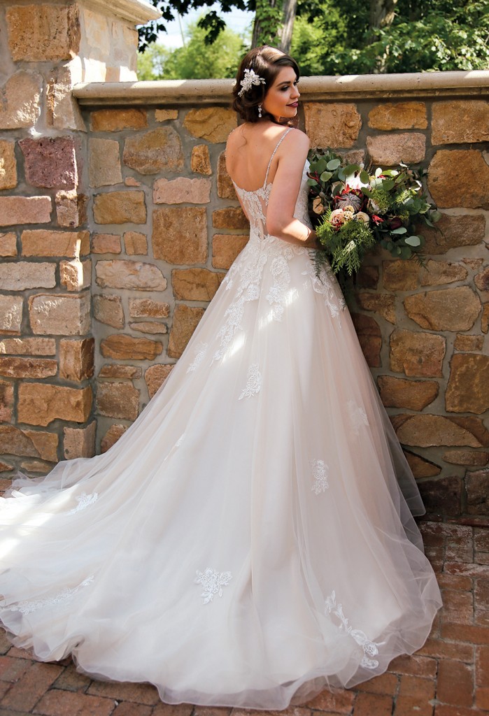 Gown-Bossina Signature (BC8434, $1,800), Bouquet-Douglas Koch Designs Ltd, Hair Jewelry-Sterling Hairpins, Earrings-David's Bridal