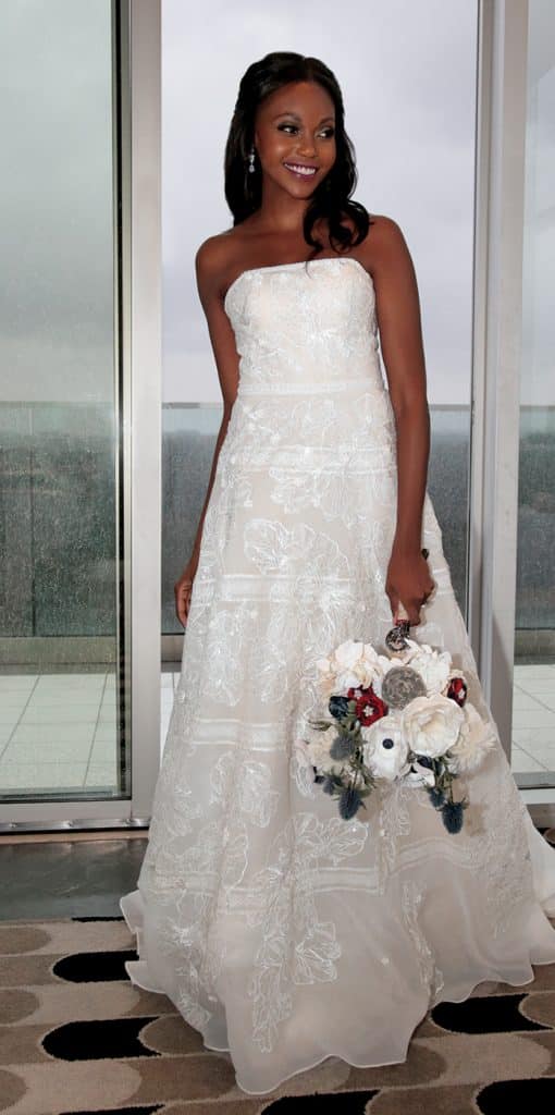 Gown: Oleg Cassini at David's Bridal (CWG812, $1458). Forever Brooch Bouquets