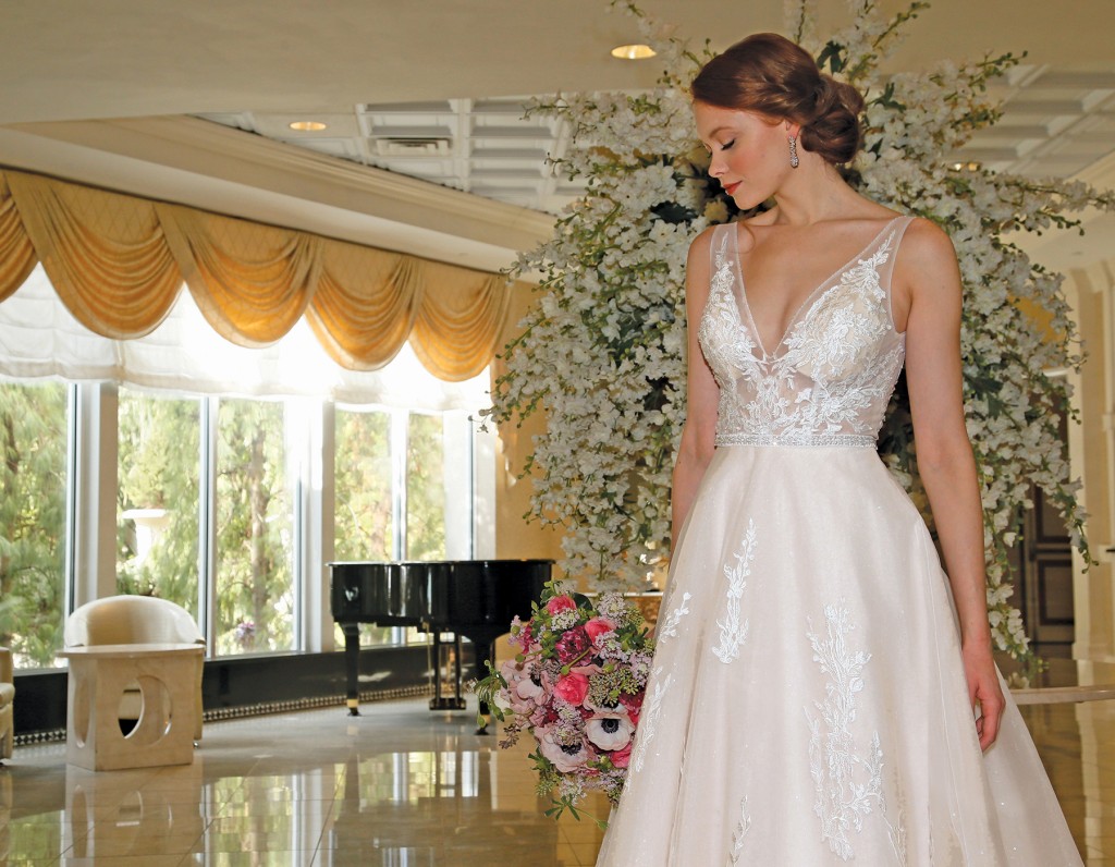Gown: Bossina Signature (BC8501, $2200). Bouquet: Mitch Kolby Events