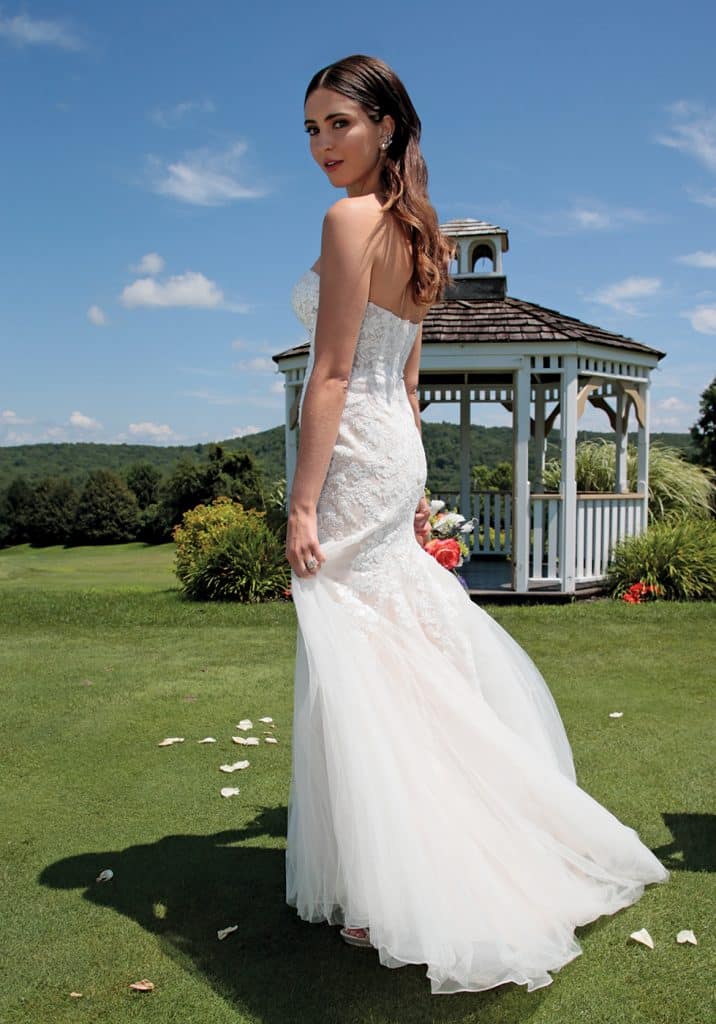 Gown: David's Bridal (WG3964, $899). Bouquet: Douglas Koch Designs Ltd.