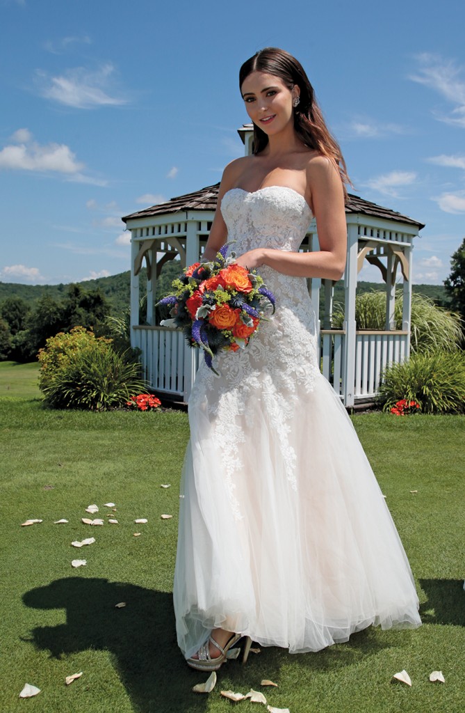 Gown: David's Bridal (WG3964, $899). Bouquet: Douglas Koch Designs Ltd.