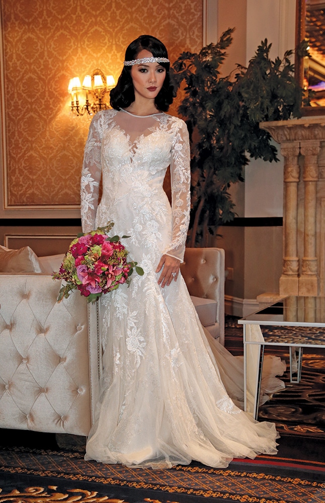 Gown: Oleg Cassini (CWG844, $1399) at David's Bridal. Bouquet: Henry's Florist Floral Decorators.