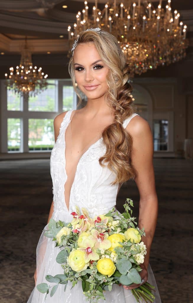 Gown: Dovita Bridal at Bossina Couture. Bouquet: Bespoke Floral.