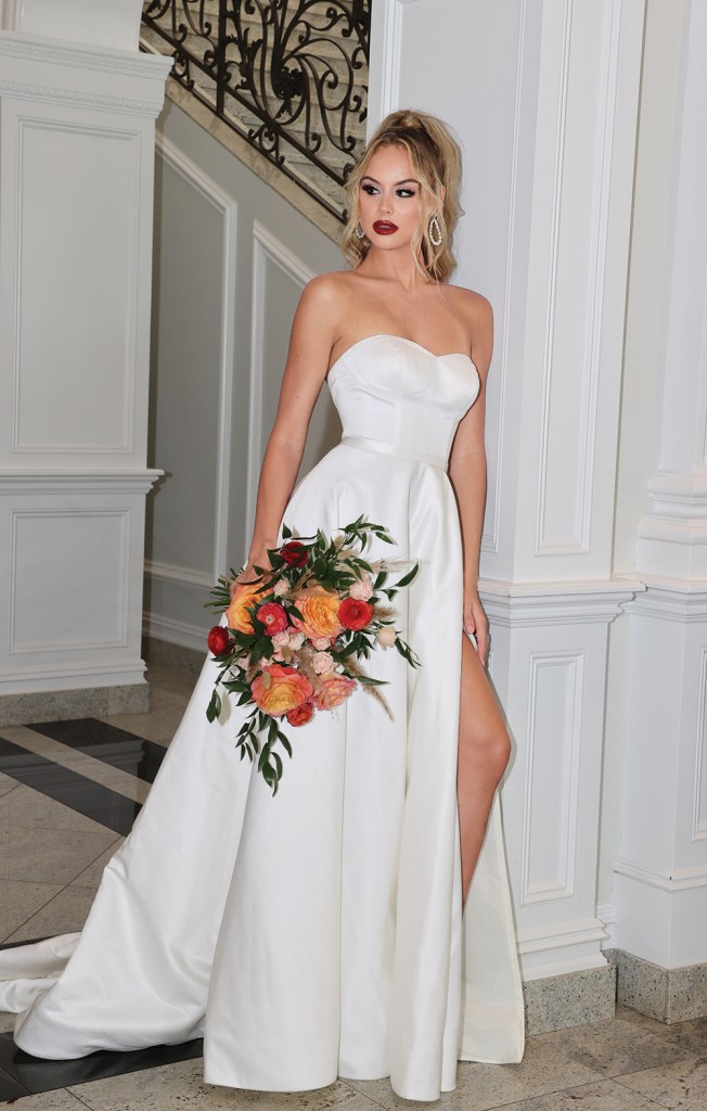 Gown: DB Studio (WG4017, $549) at David's Bridal. Bouquet: Bespoke Floral.