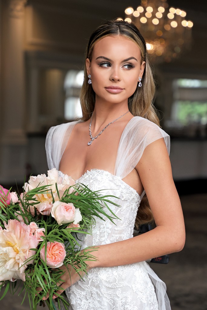 Gown: Galina Signature (LSSWG881) at David's Bridal. Bouquet: Bespoke Floral.