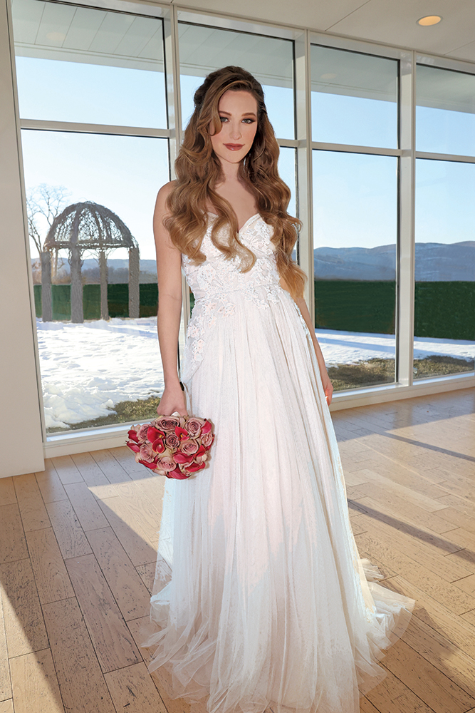 Gown: Melissa Sweet (MS251254) at David's Bridal. Bouquet: Ariston Flowers